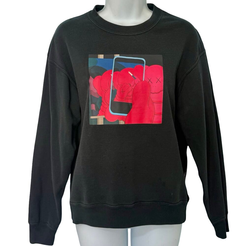 Uniqlo Kaws Andy Warhol Black Red Graphic Embroidered Crew Neck Sweatshirt sz XS